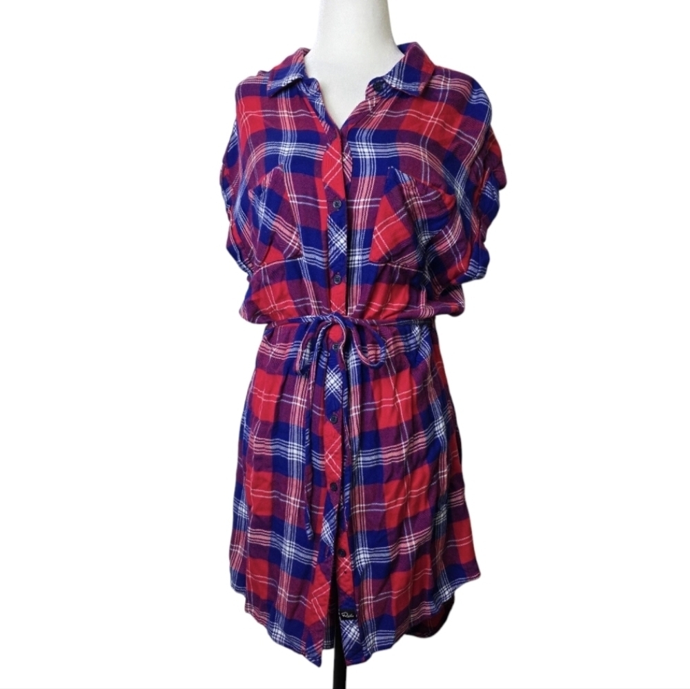 Rails Brooke Plaid Mini Dress in Cobalt & Cherry & white